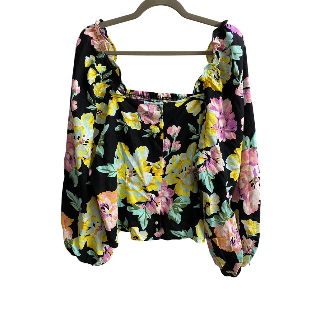 Who What Wear Garden Floral Puff Sleeve Smocked Blouse XXL Boho Peasant NEW